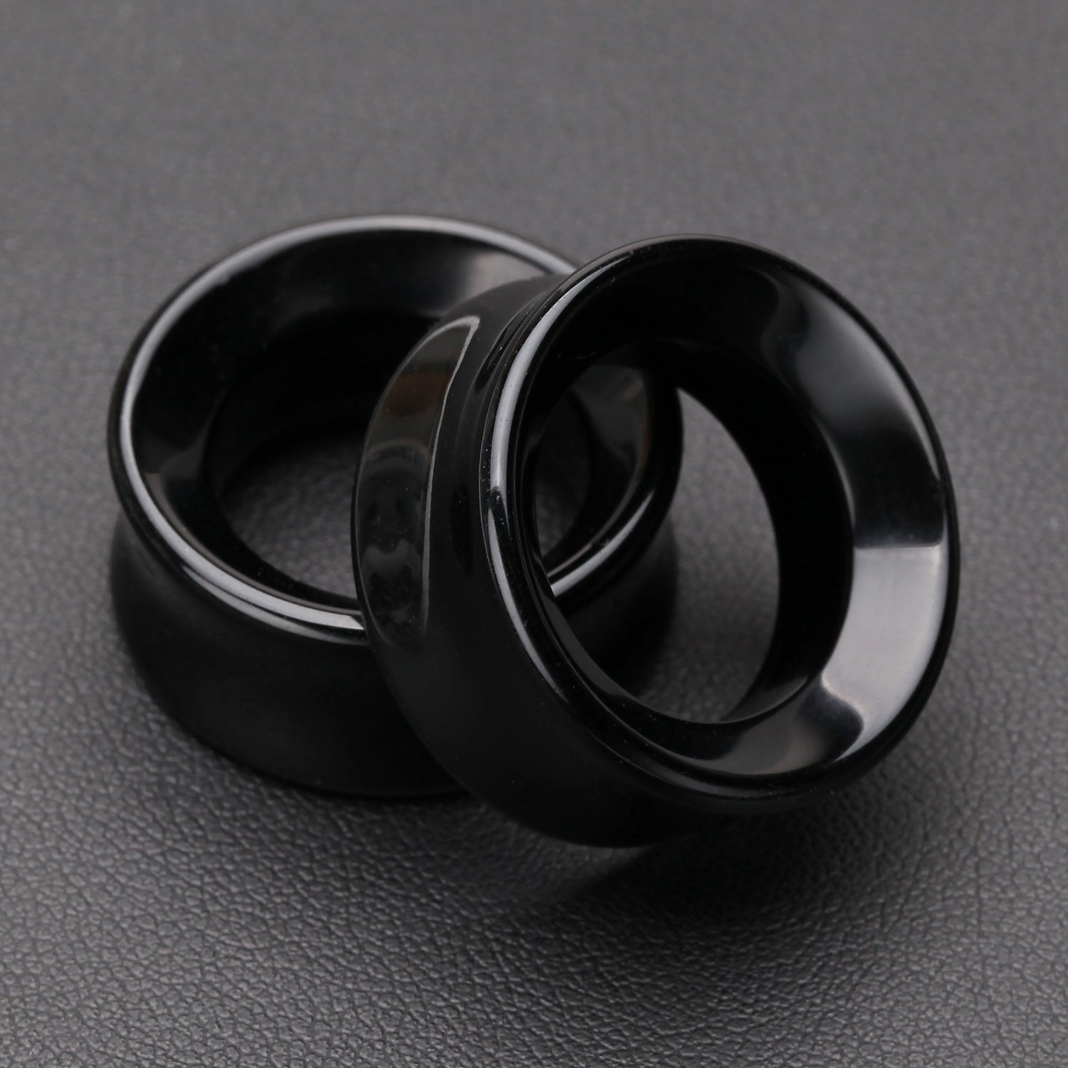 Detail View 1 of A Pair of Black Onyx Stone Double Flared Eyelet Plug-Black