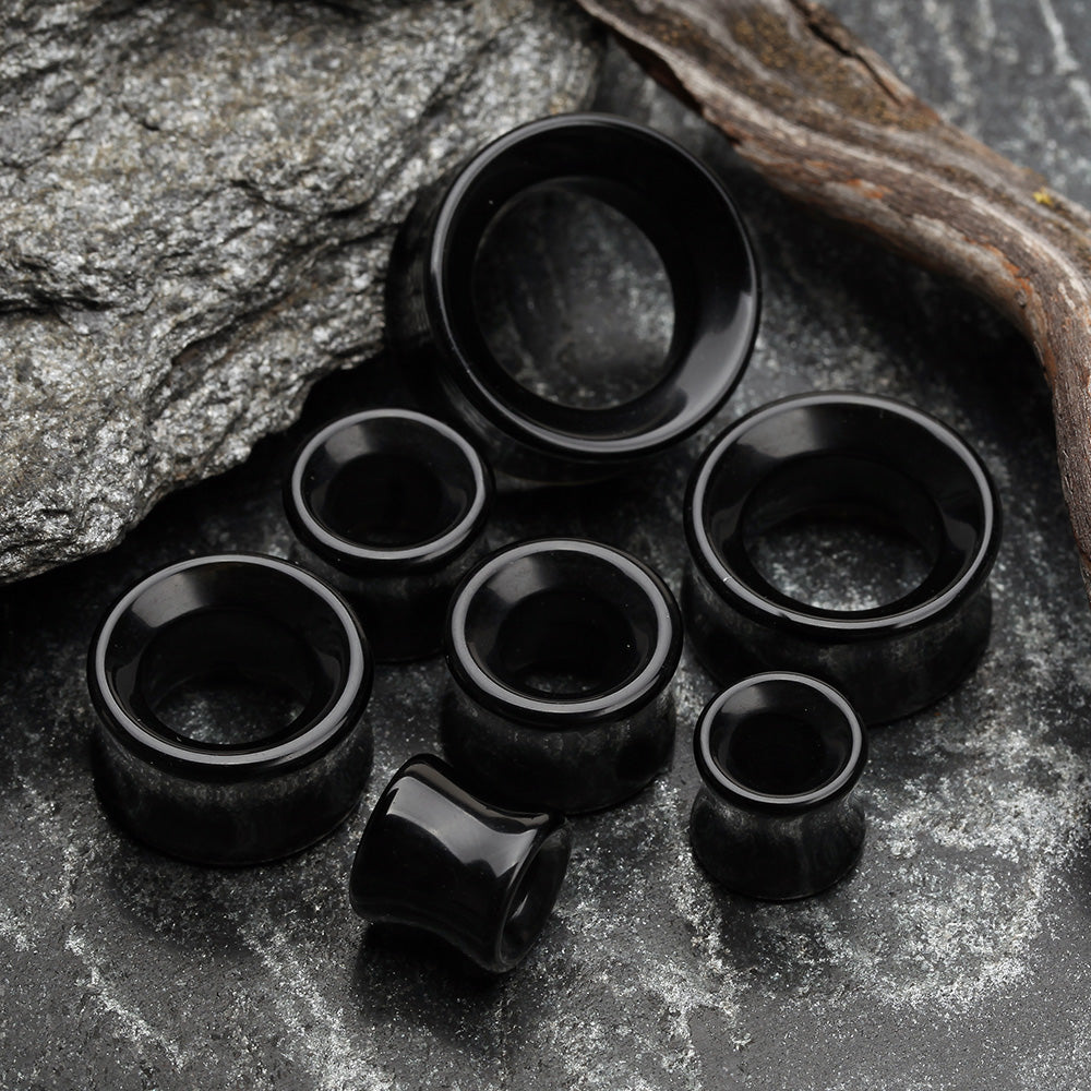 Detail View 2 of A Pair of Black Onyx Stone Double Flared Eyelet Plug-Black