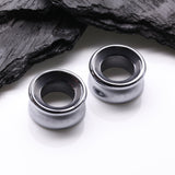 Detail View 1 of A Pair of Hematite Stone Double Flared Eyelet Tunnel Plug