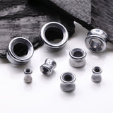 Detail View 2 of A Pair of Hematite Stone Double Flared Eyelet Tunnel Plug