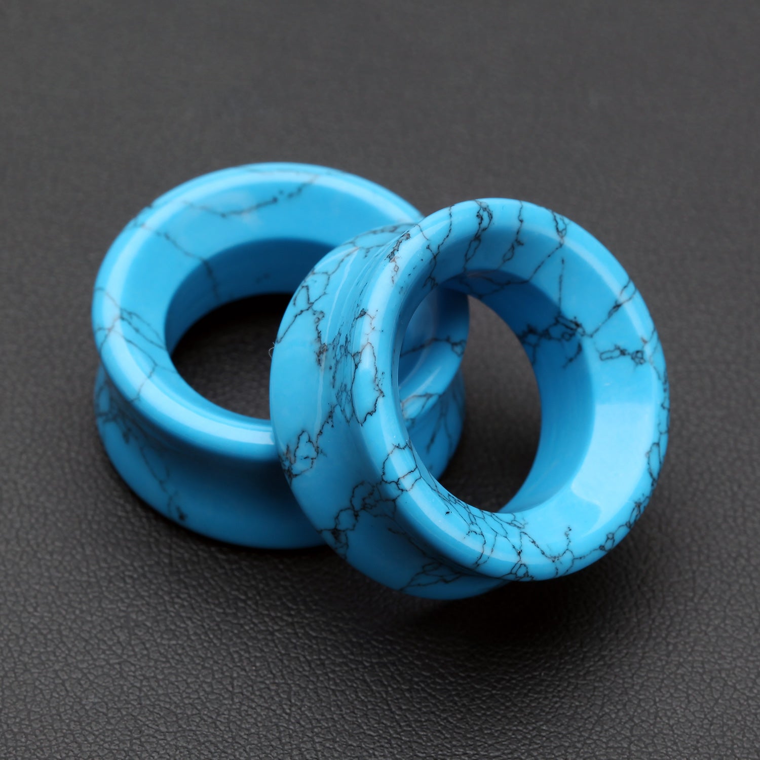 Detail View 1 of A Pair of Turquoise Stone Double Flared Eyelet Plug-Blue/Aqua