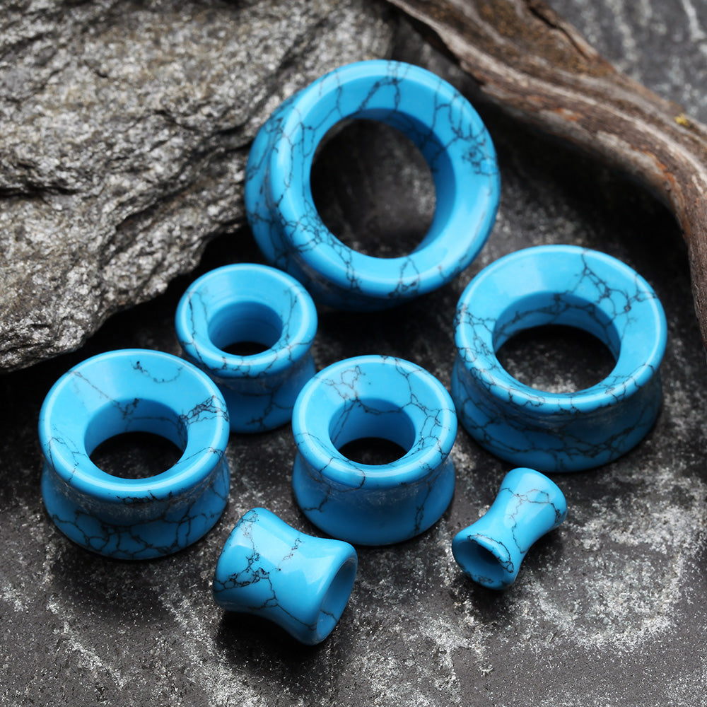 Detail View 2 of A Pair of Turquoise Stone Double Flared Eyelet Plug-Blue/Aqua