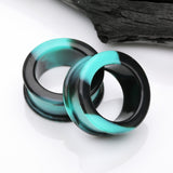 Detail View 1 of A Pair of Dark Galaxy Camo Flexible Silicone Double Flared Tunnel Plug