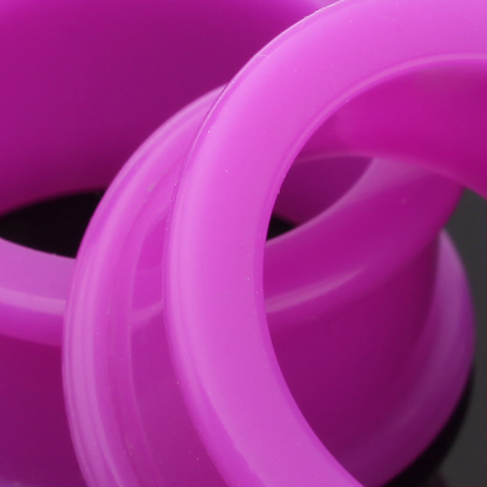 Detail View 4 of A Pair of Flexible Silicone Double Flared Ear Gauge Tunnel Plug-Purple