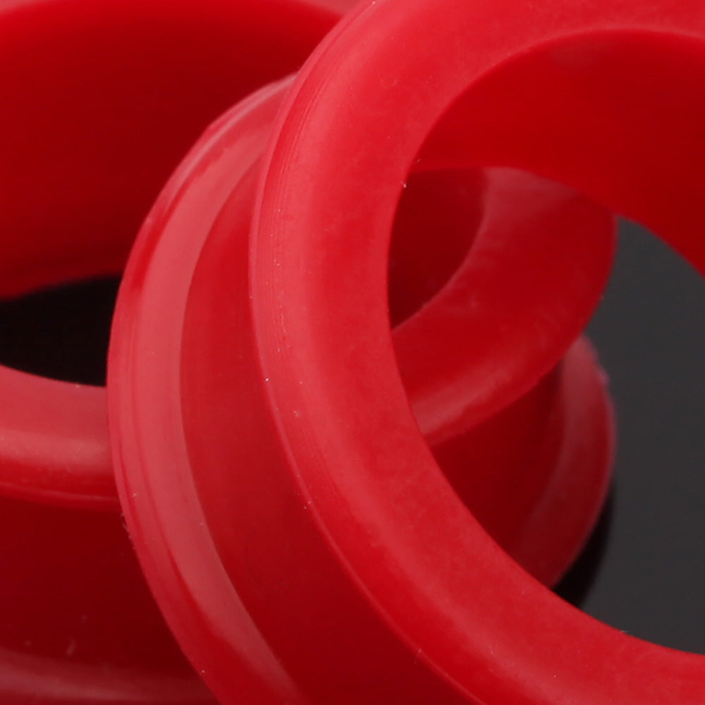 Detail View 4 of A Pair of Flexible Silicone Double Flared Ear Gauge Tunnel Plug-Red