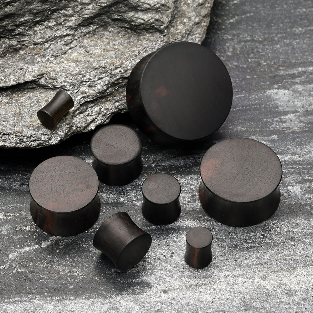 Detail View 2 of A Pair of Tiger Ebony Wood Double Flared Plug-Black