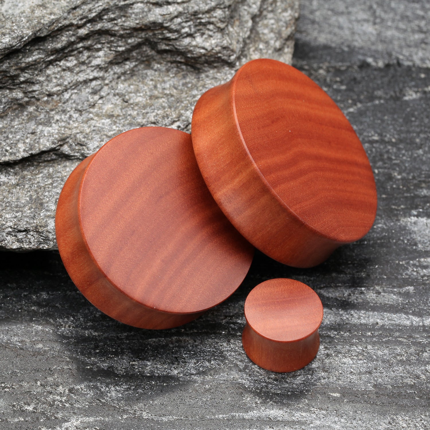 Detail View 1 of A Pair of Sabo Wood Double Flared Plug-Orange/Brown