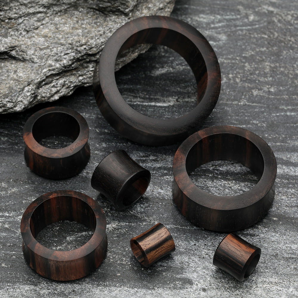 Detail View 2 of A Pair of Tiger Ebony Wood Double Flared Tunnel Plug