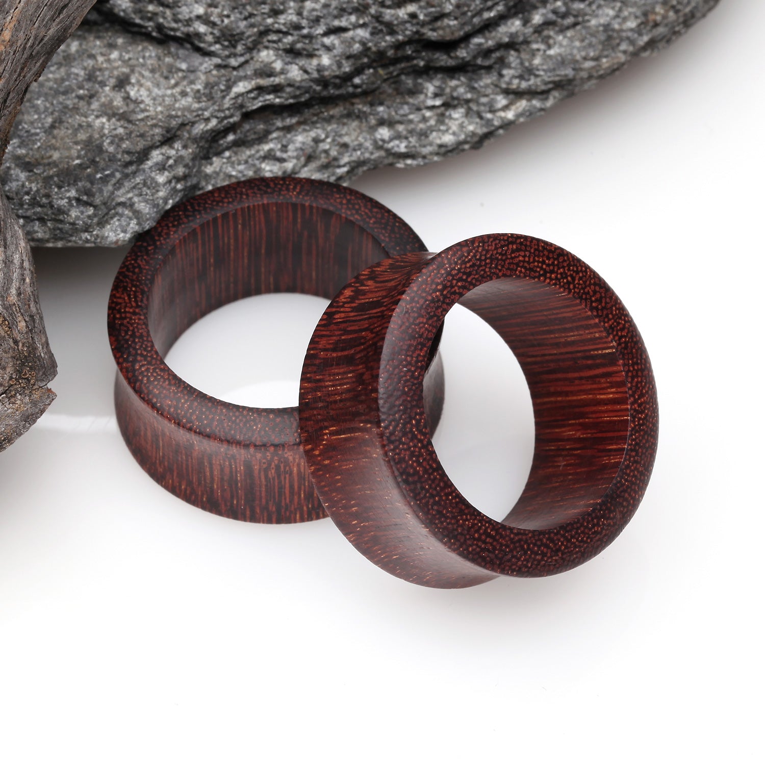 Detail View 1 of A Pair of Dark Tamarind Wood Double Flared Tunnel Plug