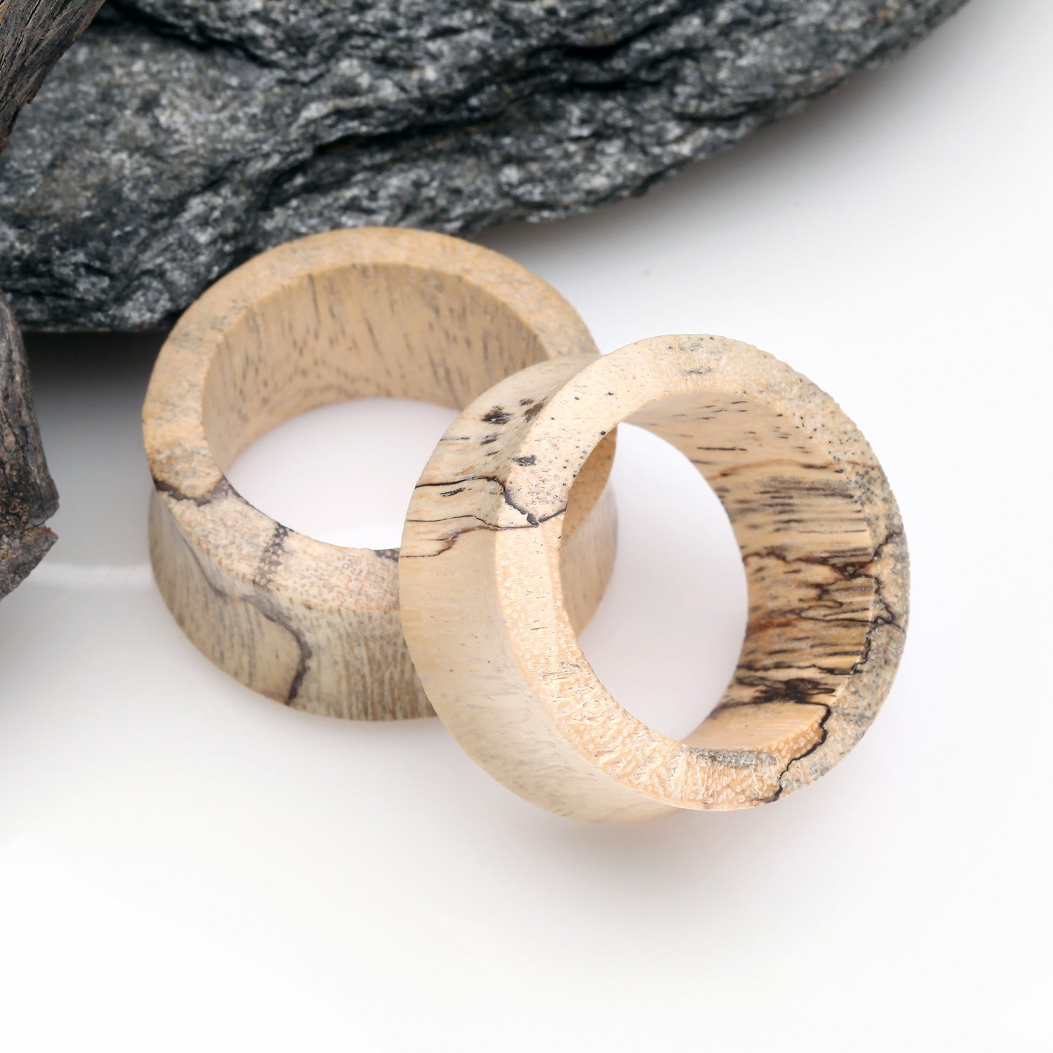 Detail View 1 of A Pair of Old Tamarind Wood Double Flared Tunnel Plug
