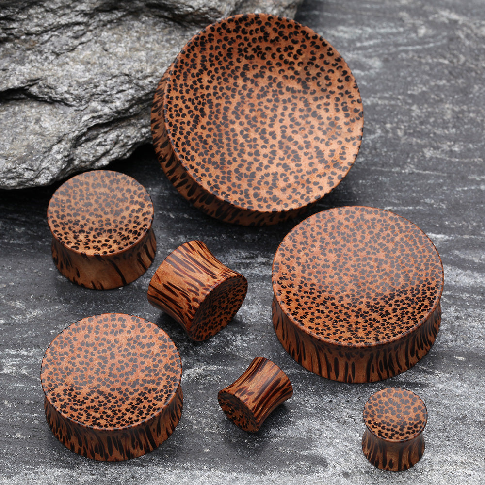Detail View 2 of A Pair of Concave Coconut Wood Double Flared Plug