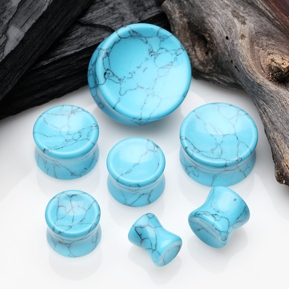 Detail View 2 of A Pair of Turquoise Concave Stone Double Flared Ear Gauge Plug