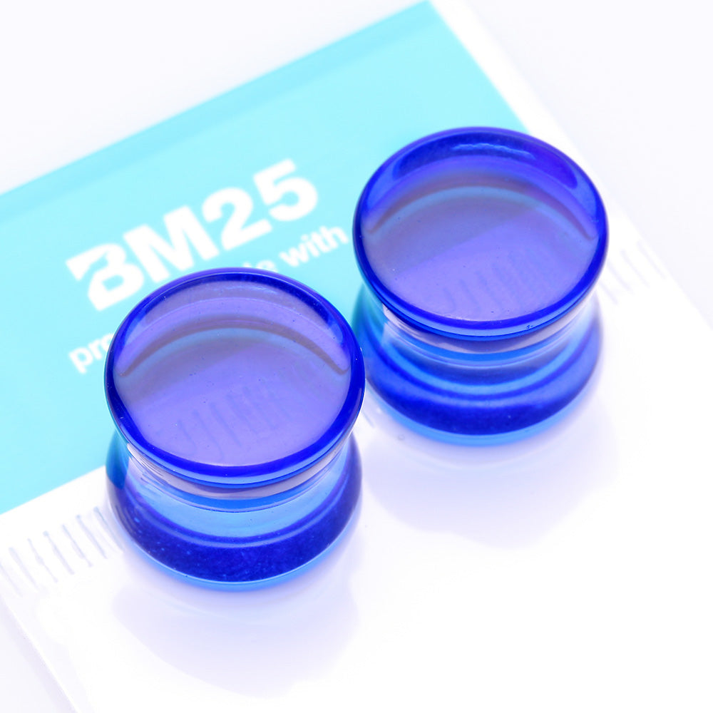 Detail View 3 of A Pair of Flat Glass Double Flared Plug-Blue
