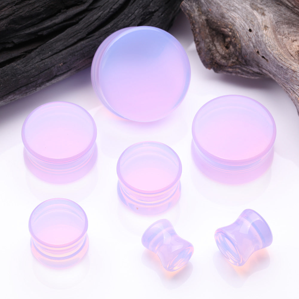 Detail View 2 of A Pair of Lavender Translucent Glass Double Flared Ear Gauge Plug