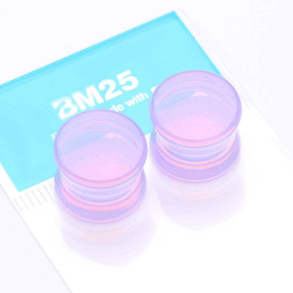 Detail View 3 of A Pair of Lavender Translucent Glass Double Flared Ear Gauge Plug