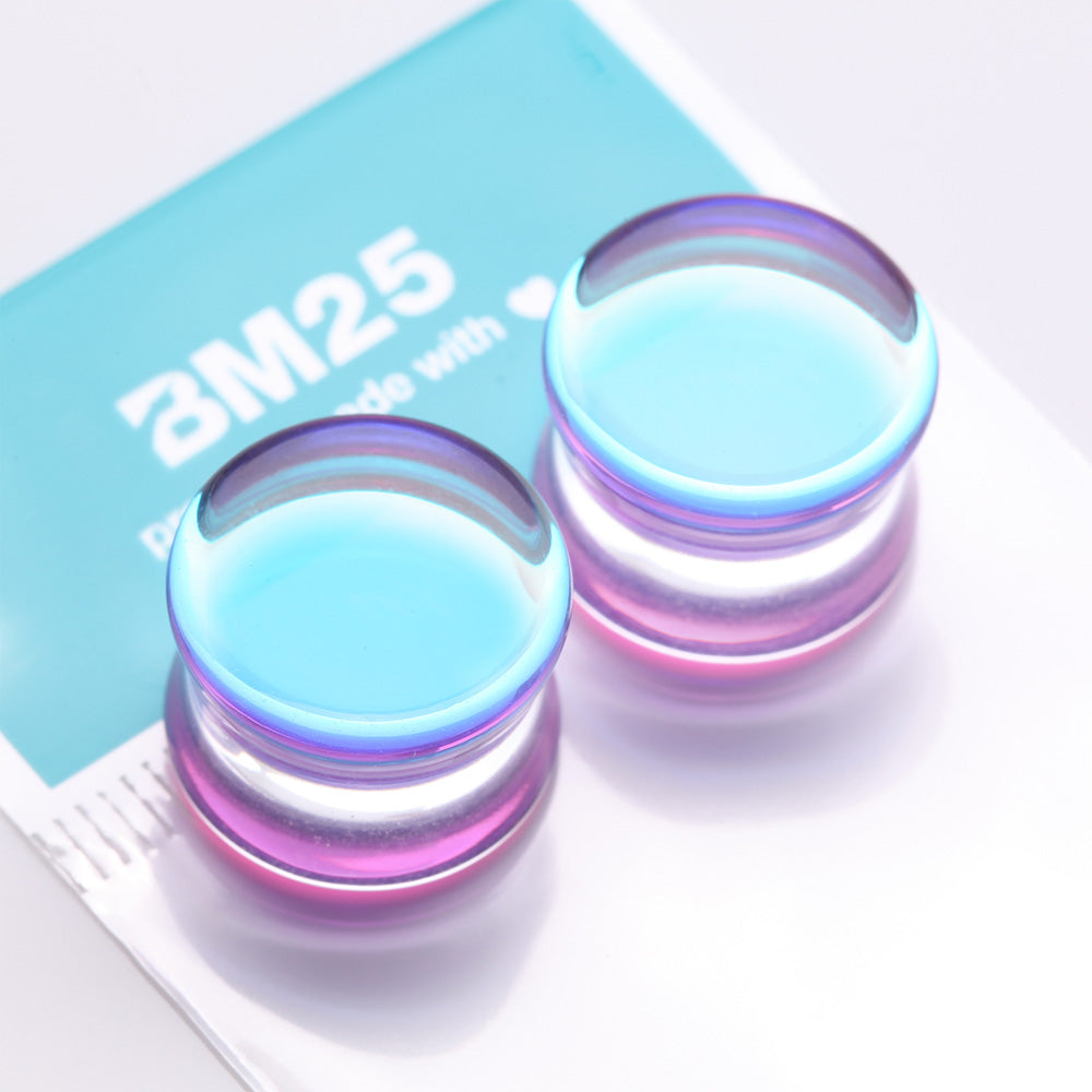 Detail View 3 of A Pair of Purple Luminous Iridescent Flat Glass Double Flared Plug