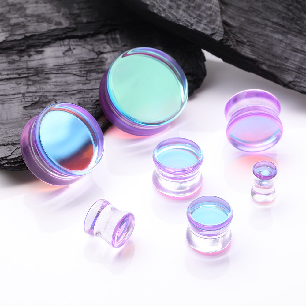 Detail View 2 of A Pair of Purple Luminous Iridescent Flat Glass Double Flared Plug