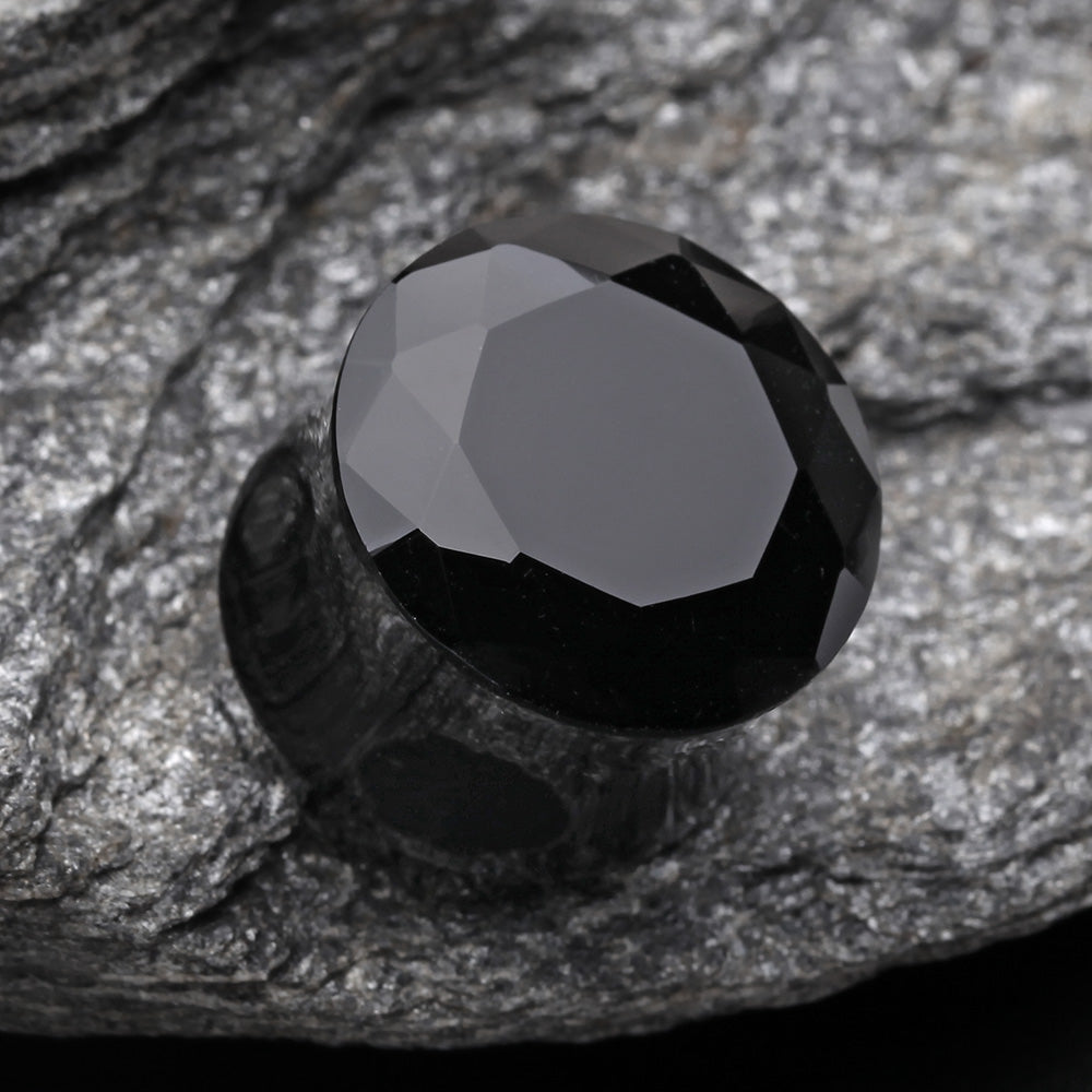 Detail View 3 of A Pair of Faceted Pyrex Glass Gem Double Flared Ear Gauge Plug -Black