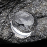 Detail View 3 of A Pair of Faceted Pyrex Glass Gem Double Flared Ear Gauge Plug -Clear Gem