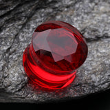 Detail View 3 of A Pair of Faceted Pyrex Glass Gem Double Flared Ear Gauge Plug -Red
