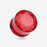 A Pair of Faceted Pyrex Glass Gem Double Flared Ear Gauge Plug -Red