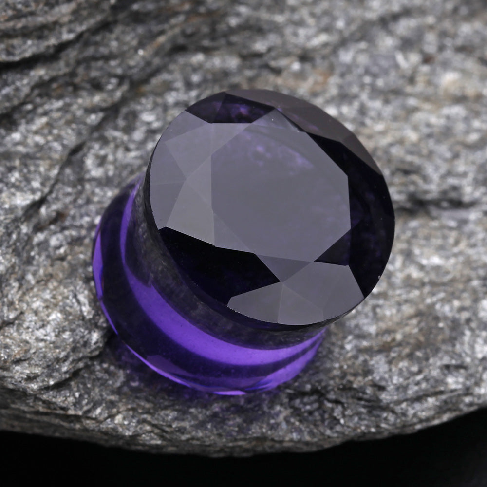 Detail View 3 of A Pair of Faceted Pyrex Glass Gem Double Flared Ear Gauge Plug -Tanzanite