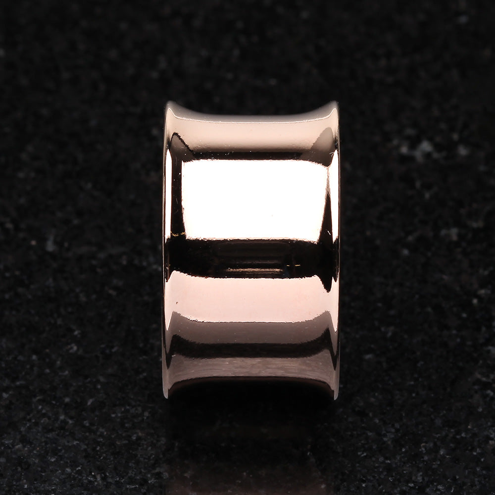 Detail View 2 of A Pair of Rose Gold PVD Steel Double Flared Ear Gauge Flesh Tunnel Plug