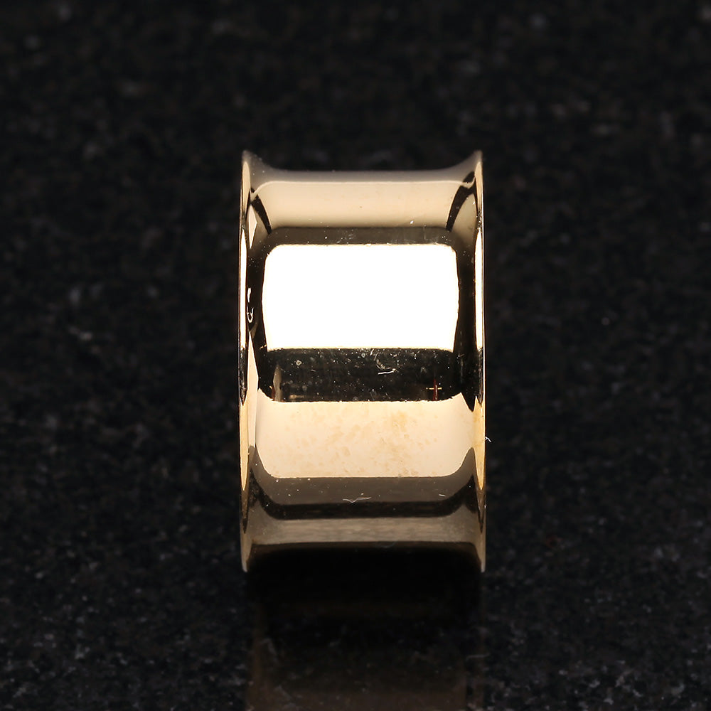 Detail View 3 of A Pair of Gold PVD Steel Double Flared Ear Gauge Flesh Tunnel Plug