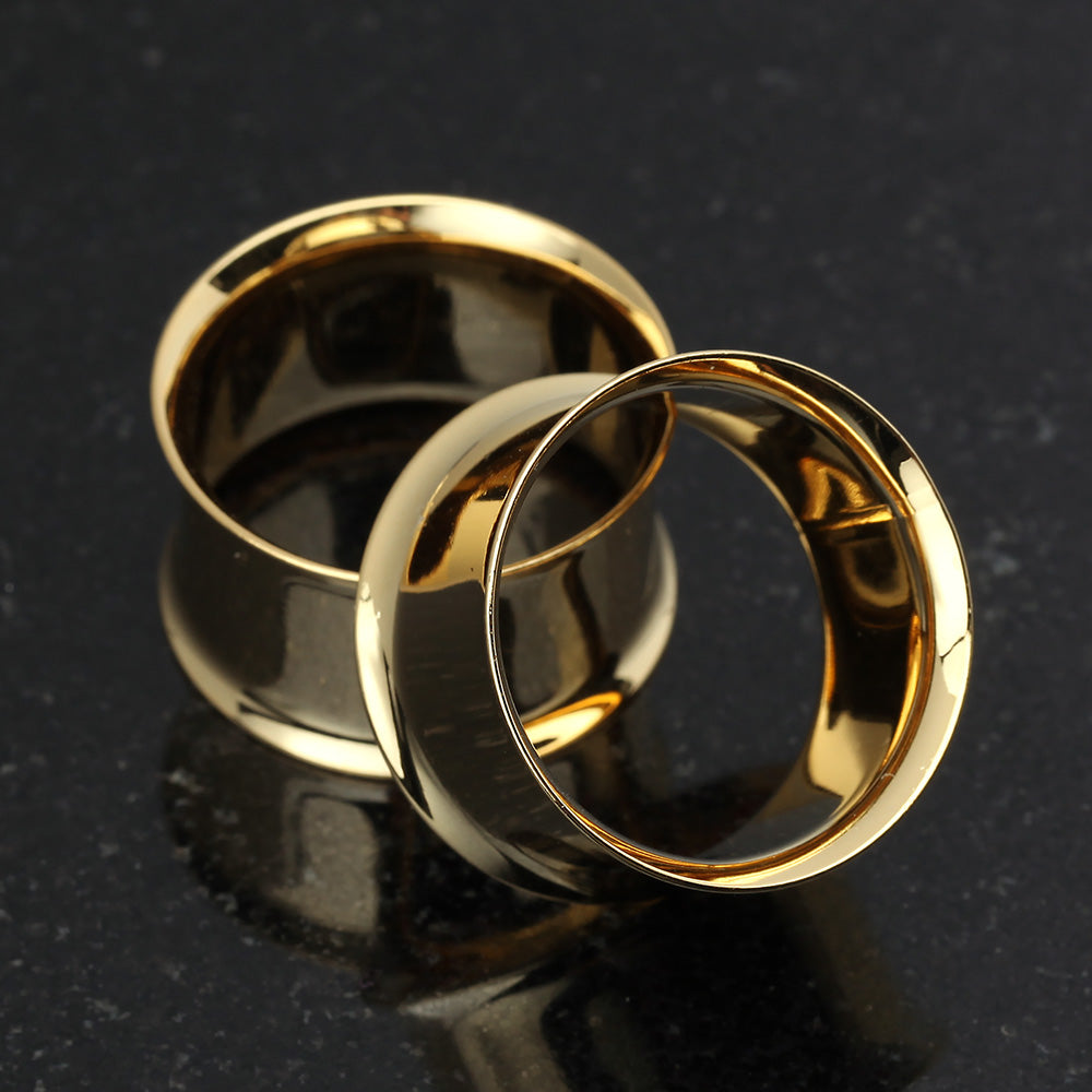 A Pair of Gold PVD Steel Double Flared Ear Gauge Flesh Tunnel Plug