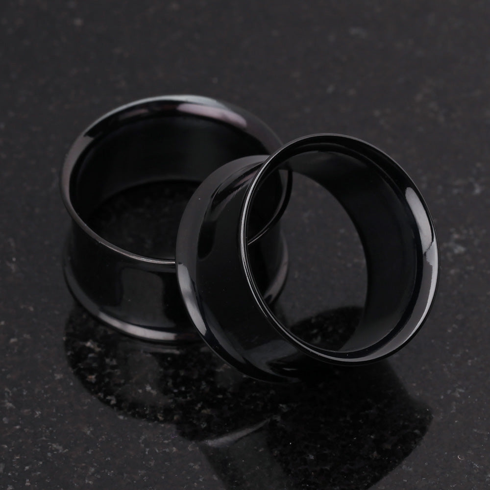 A Pair of Blackline Steel Double Flared Ear Gauge Flesh Tunnel Plug