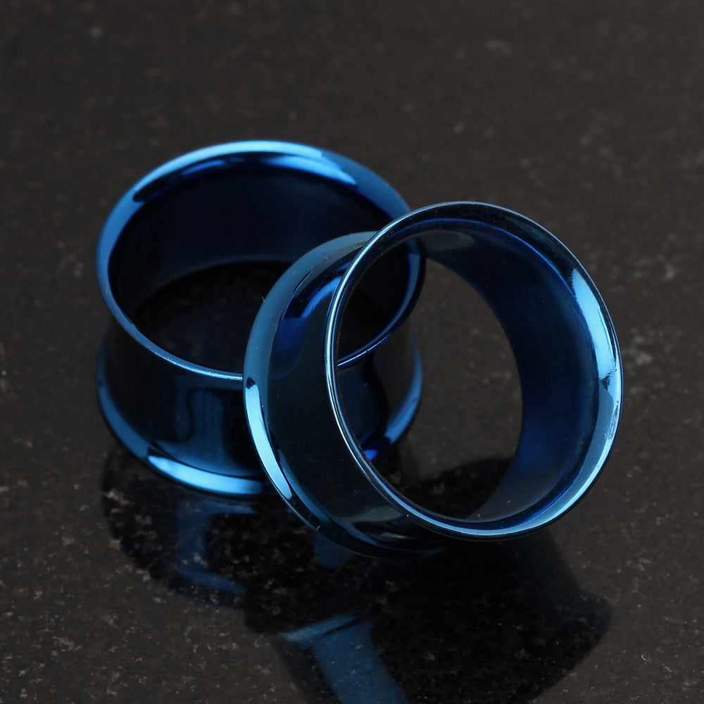 Detail View 3 of A Pair of Colorline Steel Double Flared Ear Gauge Flesh Tunnel Plug-Blue