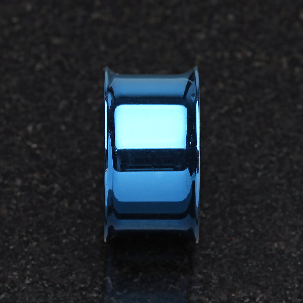 Detail View 2 of A Pair of Colorline Steel Double Flared Ear Gauge Flesh Tunnel Plug-Blue