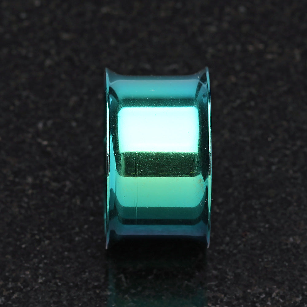 Detail View 2 of A Pair of Colorline Steel Double Flared Ear Gauge Flesh Tunnel Plug-Green