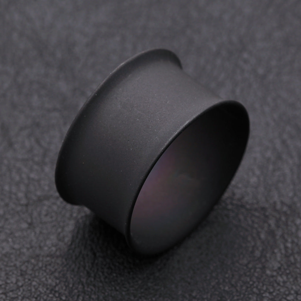Detail View 2 of A Pair of Matte Black Steel Double Flared Ear Gauge Tunnel Plug-Black