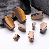 Detail View 2 of A Pair of Tiger Eye Stone Casket Double Flared Plug