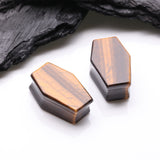 Detail View 1 of A Pair of Tiger Eye Stone Casket Double Flared Plug