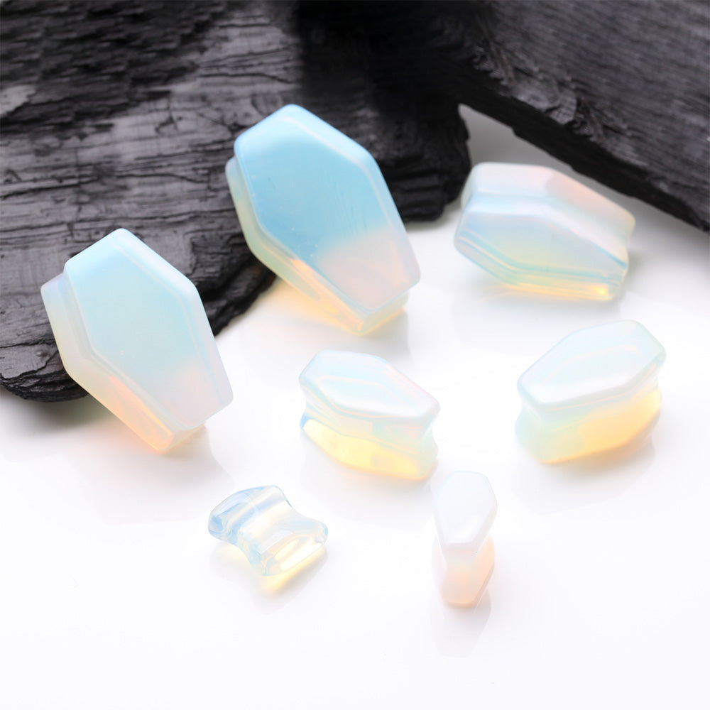 Detail View 2 of A Pair of Opalite Stone Casket Double Flared Plug