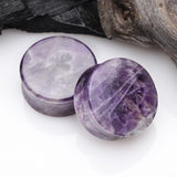 Detail View 1 of A Pair of Amethyst Quartz Stone Double Flared Ear Gauge Plug-Purple