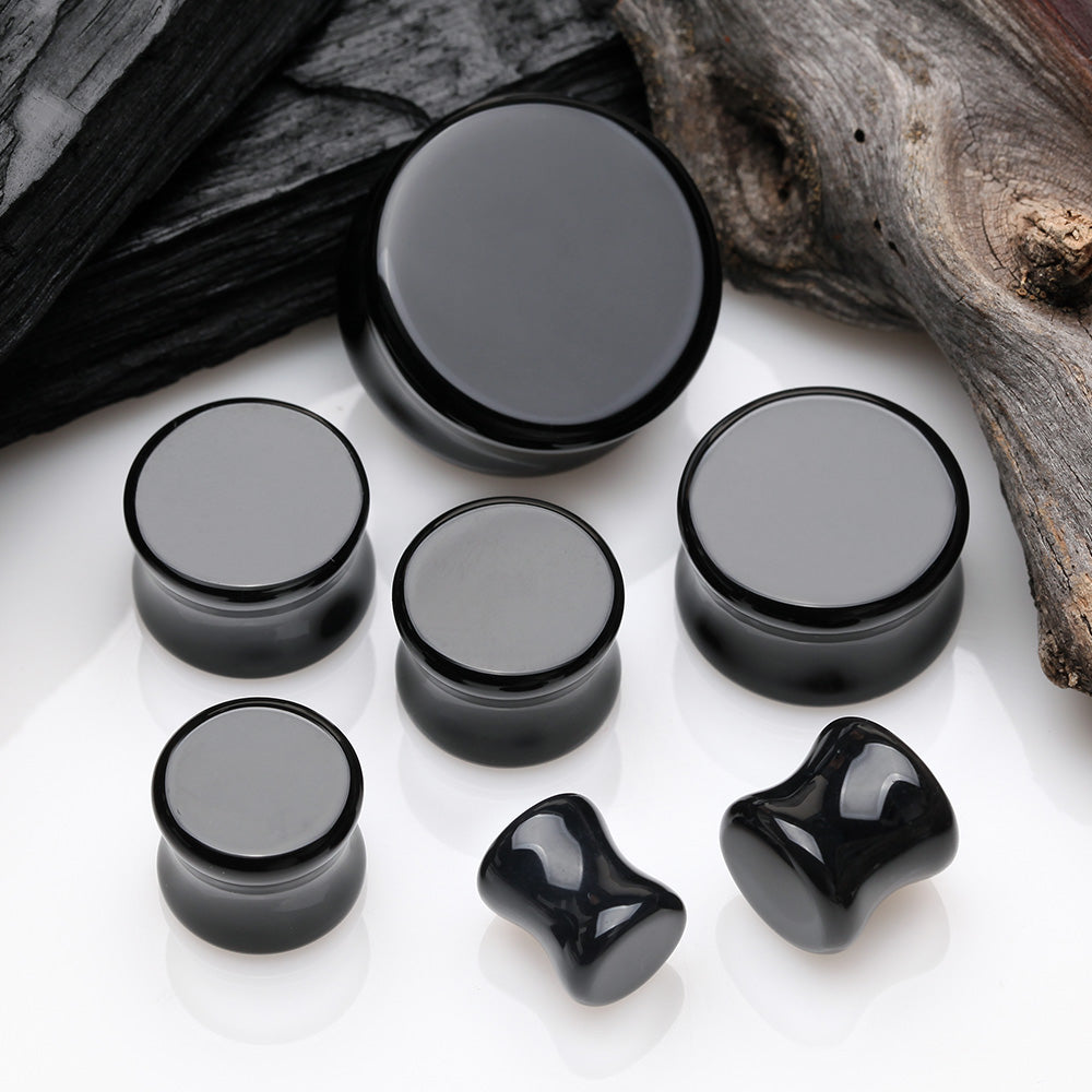 Detail View 2 of A Pair of Black Agate Stone Double Flared Ear Gauge Plug