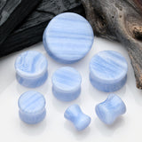 Detail View 2 of A Pair of Blue Lace Agate Stone Double Flared Ear Gauge Plug