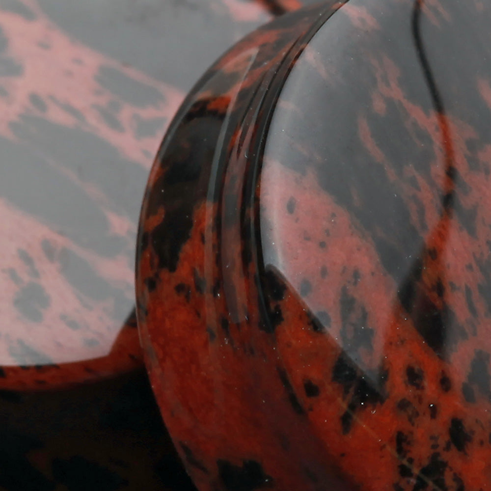 Detail View 2 of A Pair of Mahogany Obsidian Stone Double Flared Ear Gauge Plug-Red