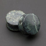 Detail View 1 of A Pair of Green Eye Jasper Stone Double Flared Ear Gauge Plug-Green