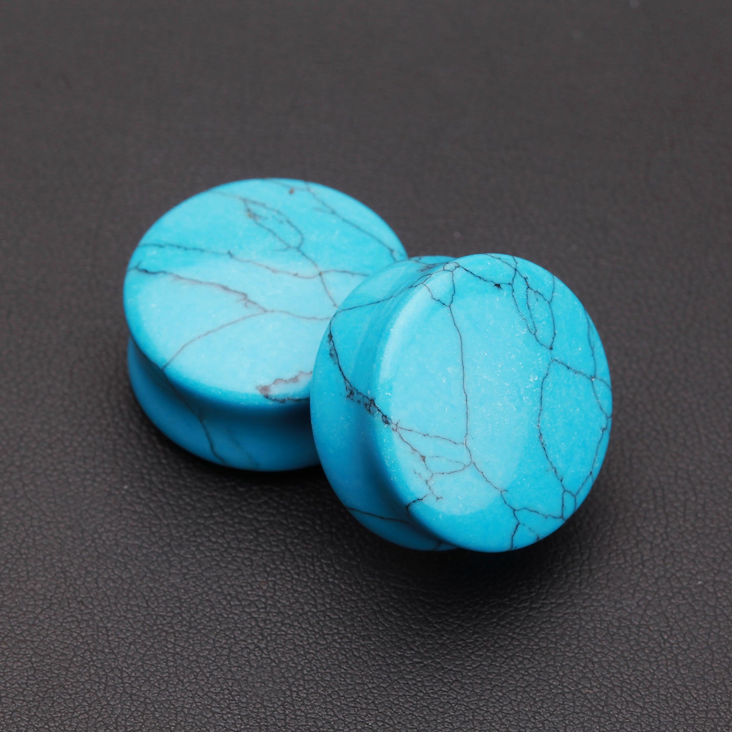 Detail View 1 of A Pair of Turquoise Stone Double Flared Ear Gauge Plug-Blue/Aqua