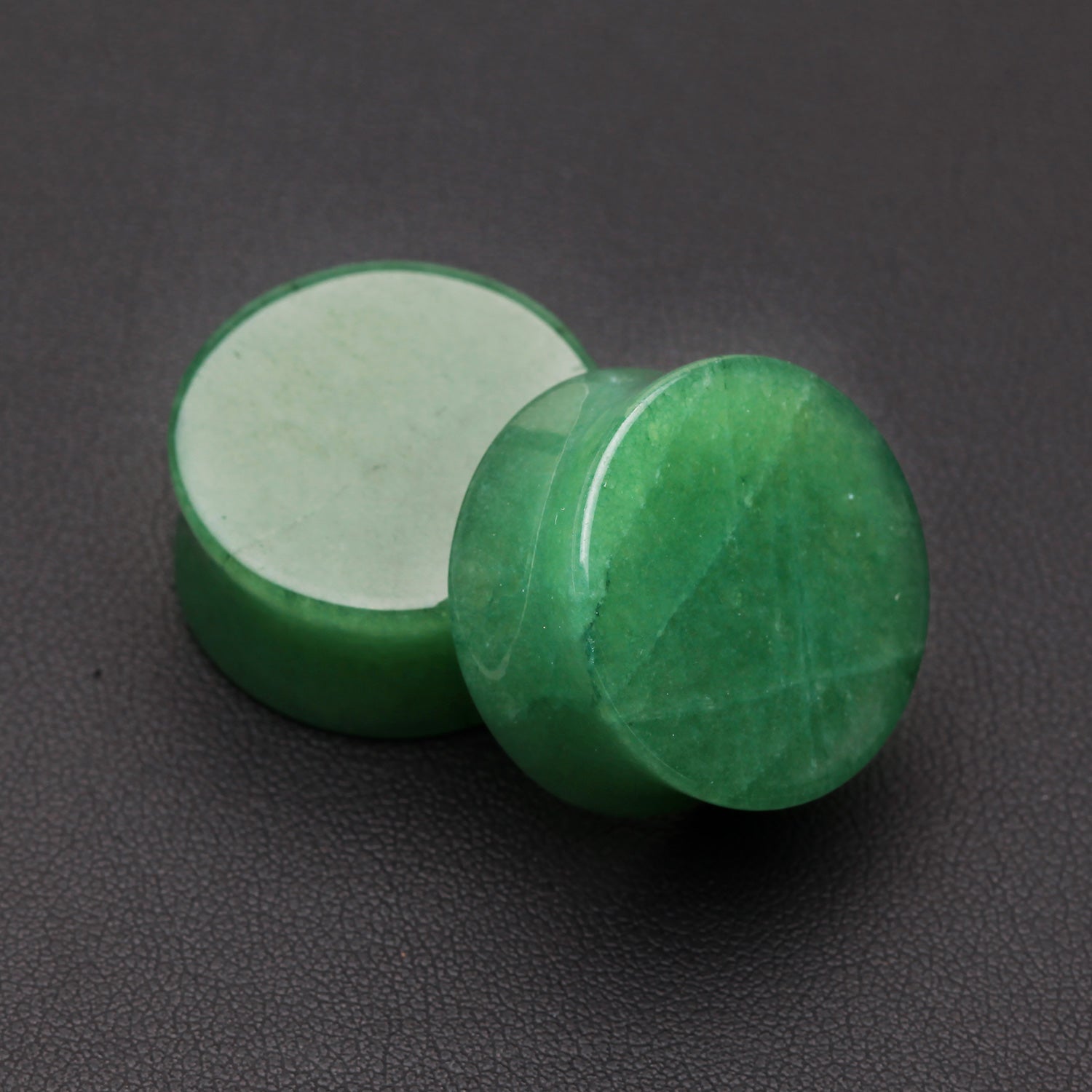 Detail View 1 of A Pair of Jade Aventurine Stone Double Flared Ear Gauge Plug-Green