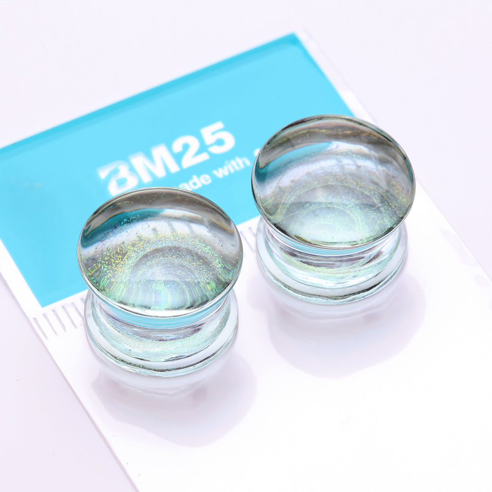Detail View 3 of A Pair of Aurora Galaxy Milky Way Glass Double Flared Plug-Clear Gem/Aurora Borealis
