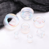 Detail View 2 of A Pair of Aurora Borealis Iridescent Glass Double Flared Tunnel Plug