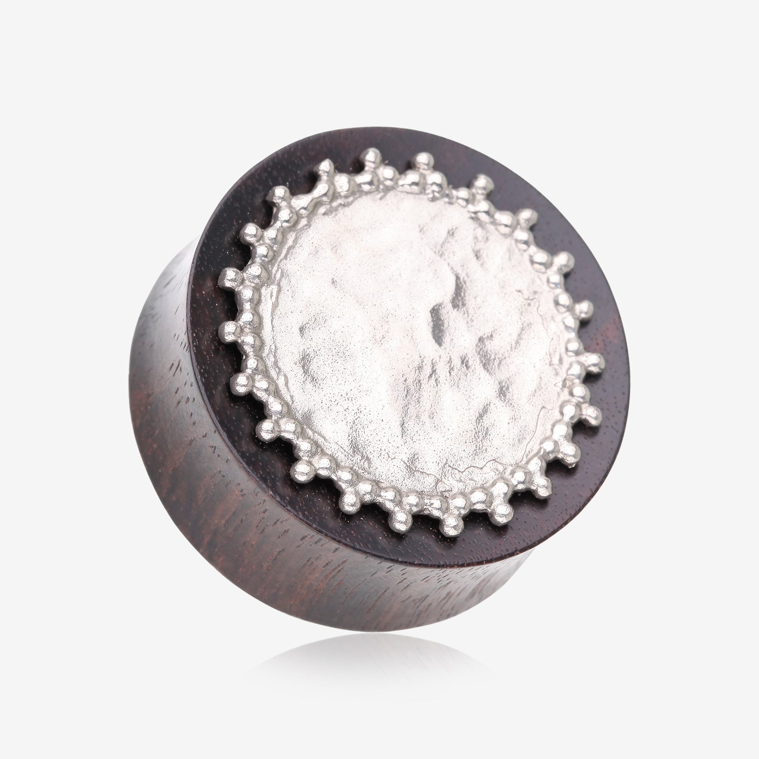 A Pair of Bali Cax Hammered White Brass Tiger Ebony Wood Double Flared Plug