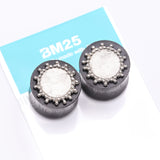 Detail View 3 of A Pair of Bali Cax Hammered White Brass Tiger Ebony Wood Double Flared Plug