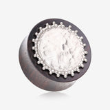 A Pair of Bali Cax Hammered White Brass Tiger Ebony Wood Double Flared Plug