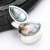 Detail View 3 of A Pair of White Brass Bali Abalone Inlay Teardrop Double Flared Plug